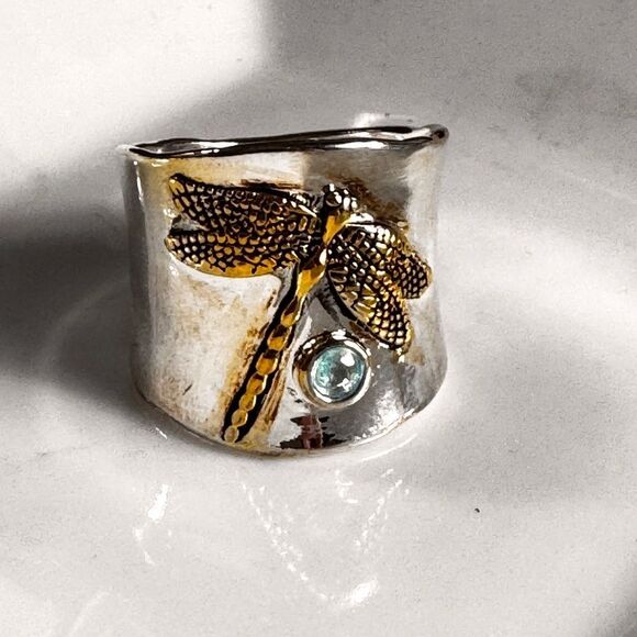 Free People Silver and Gold Dragonfly Stone Ring - Picture 10 of 10